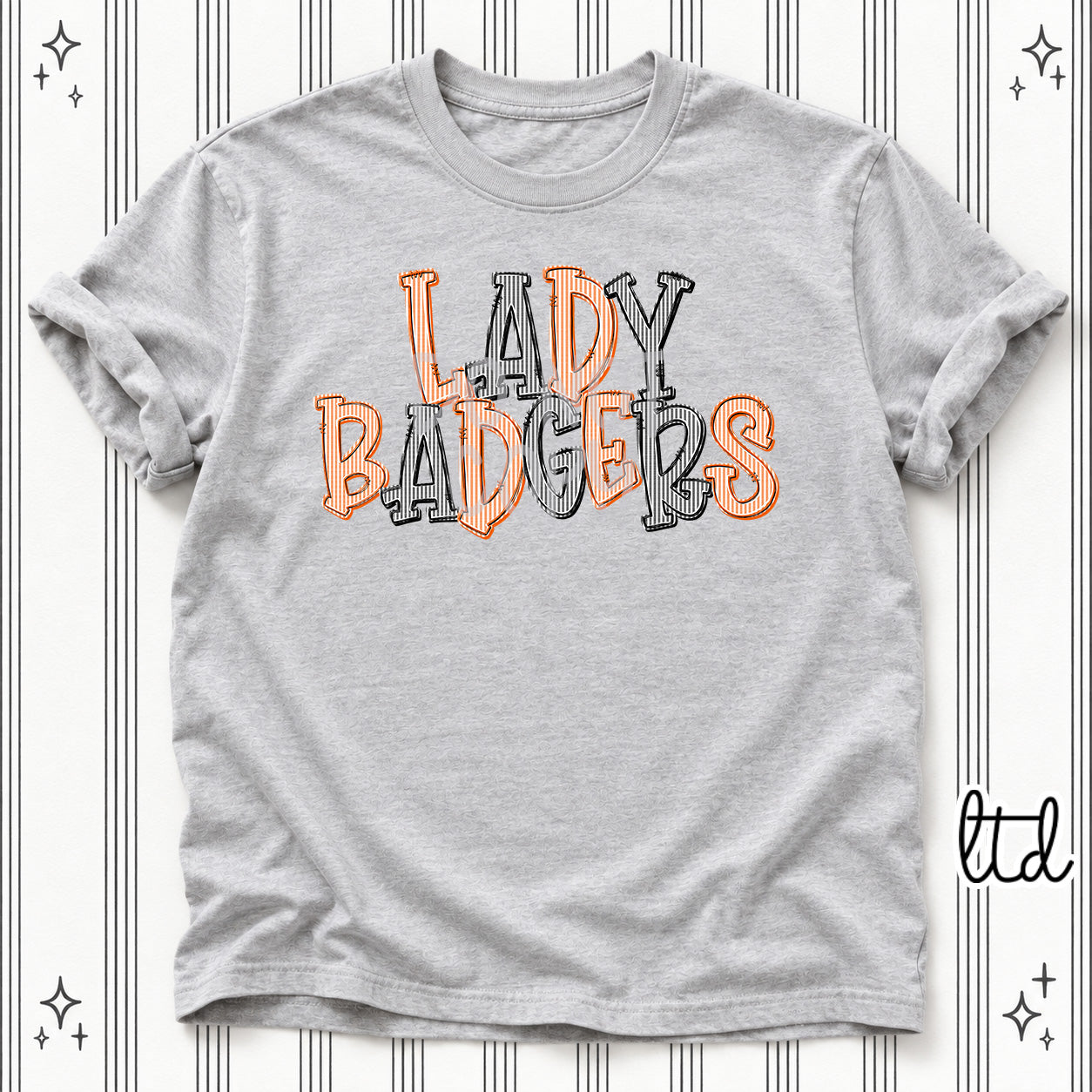 Seersucker Stack Mascots Lady Badgers Orange Black design