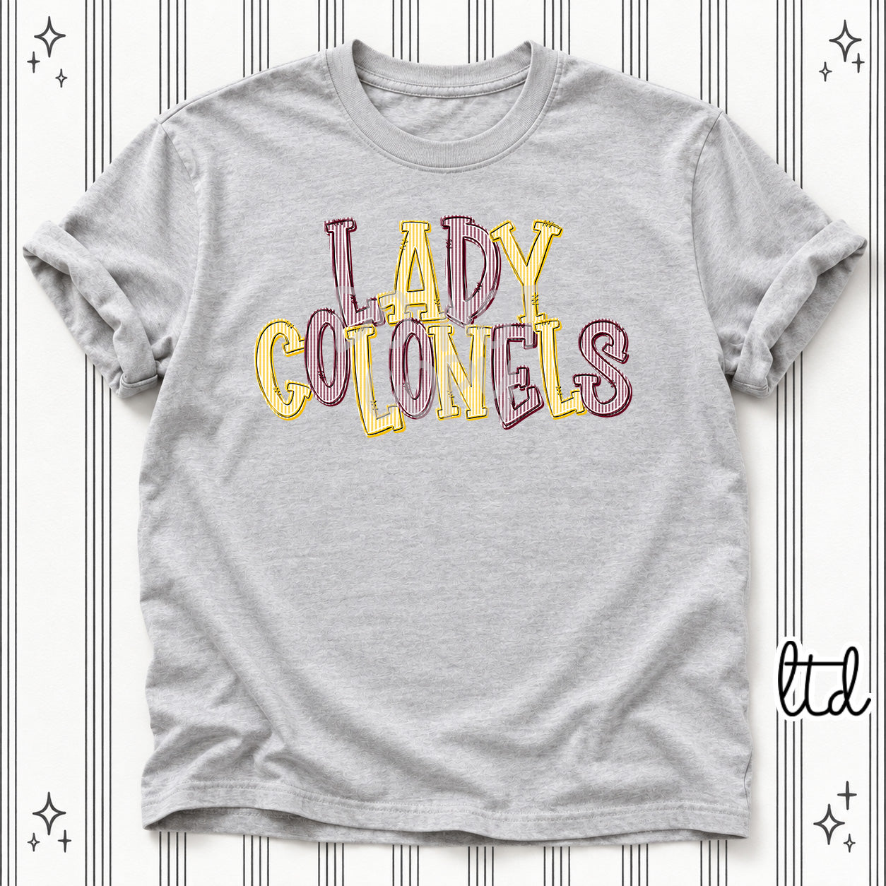 Seersucker Stack Mascots Lady Colonels Maroon Yellow Gold design