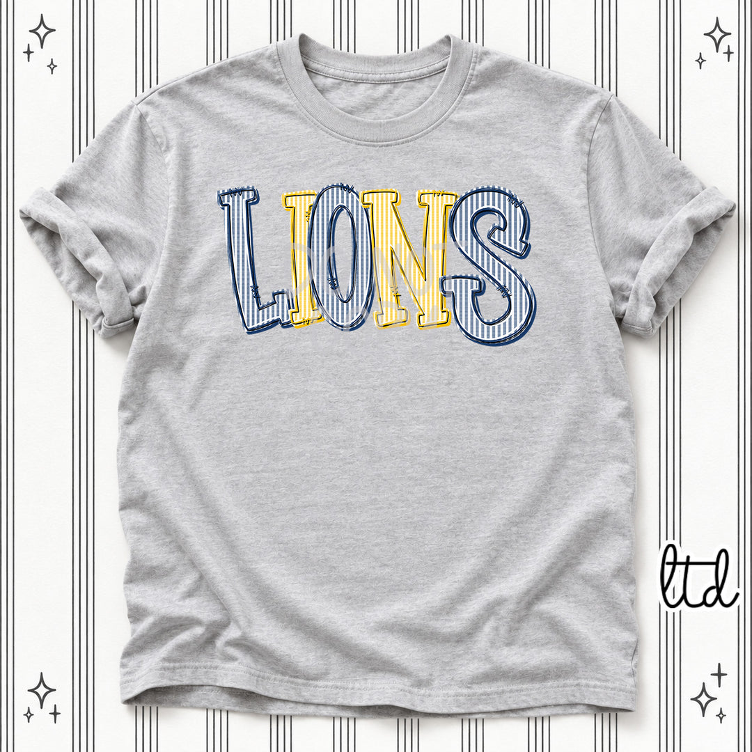 Lions Navy Yellow Gold Seersucker Stack Mascots DTF transfer