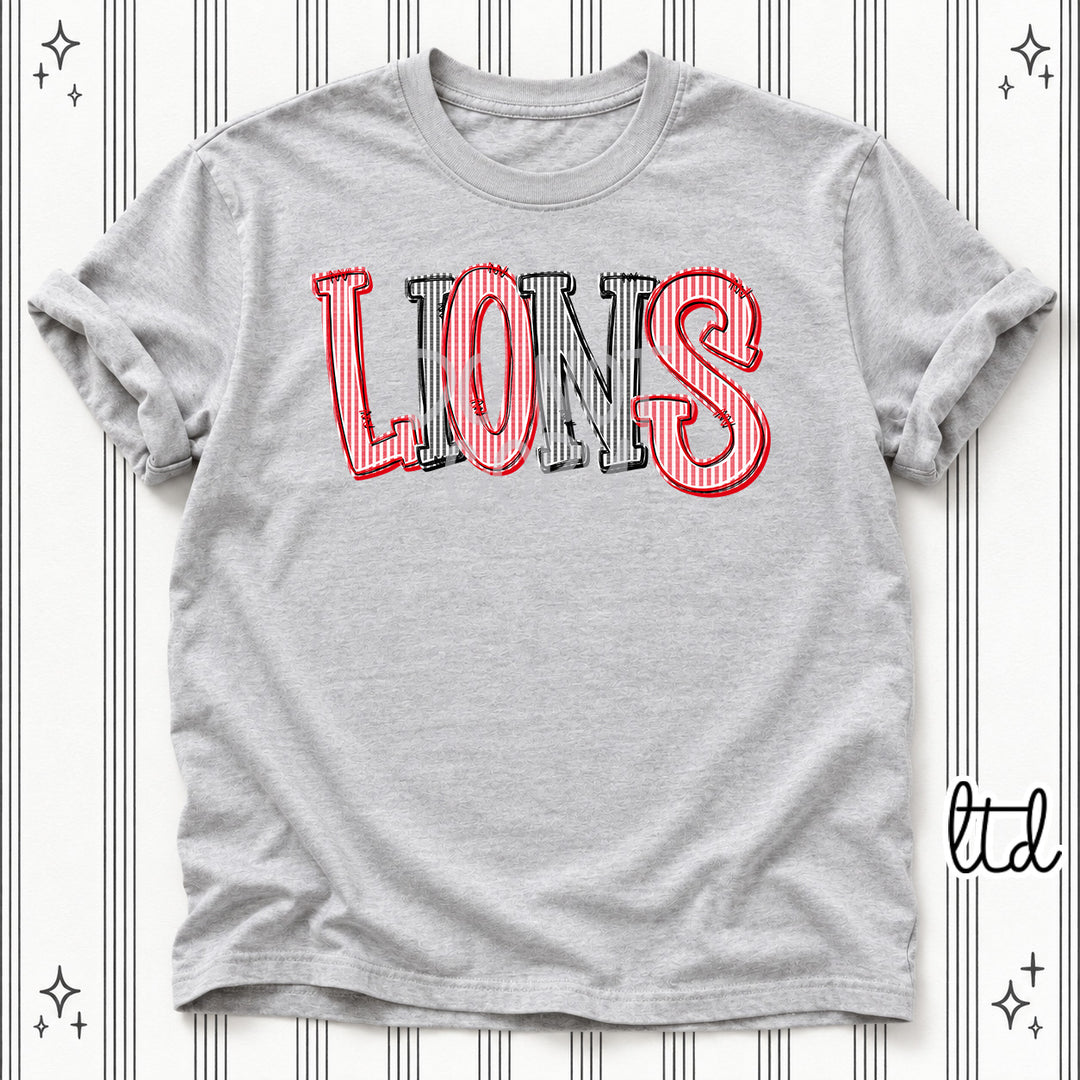 Lions Red Black Seersucker Stack Mascots DTF transfer