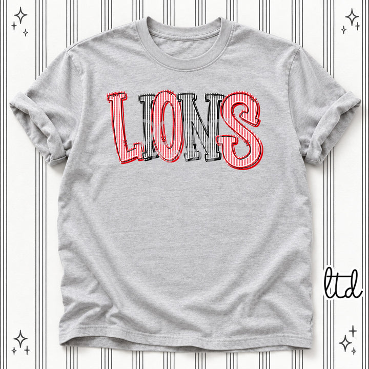 Lions Red Black Seersucker Stack Mascots DTF transfer