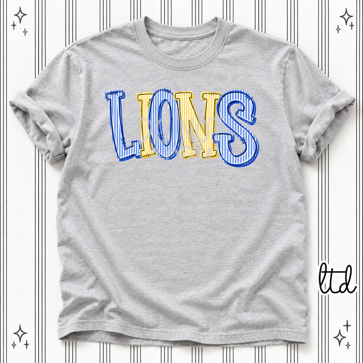 Seersucker Stack Mascots Lions Royal Blue Yellow Gold design