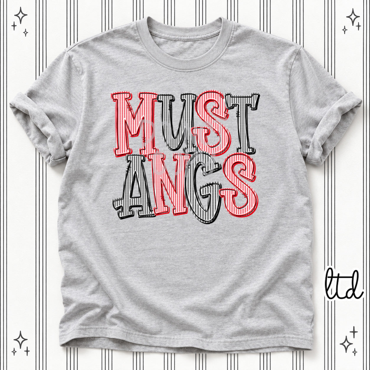 Seersucker Stack Mascots Mustangs Red Black design