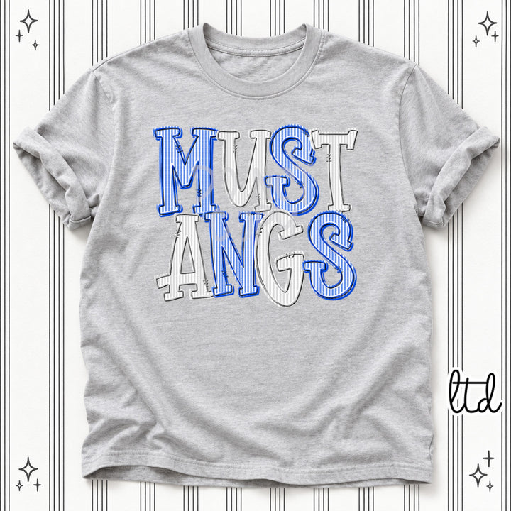 Mustangs Royal Blue Silver Seersucker Stack Mascots DTF transfer