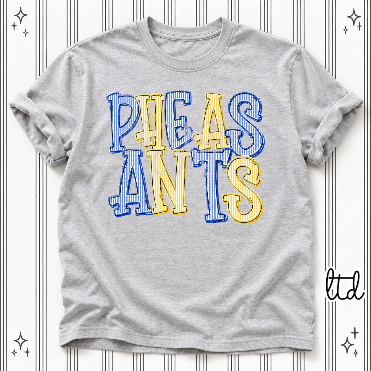 Seersucker Stack Mascots Pheasants Royal Blue Yellow Gold design