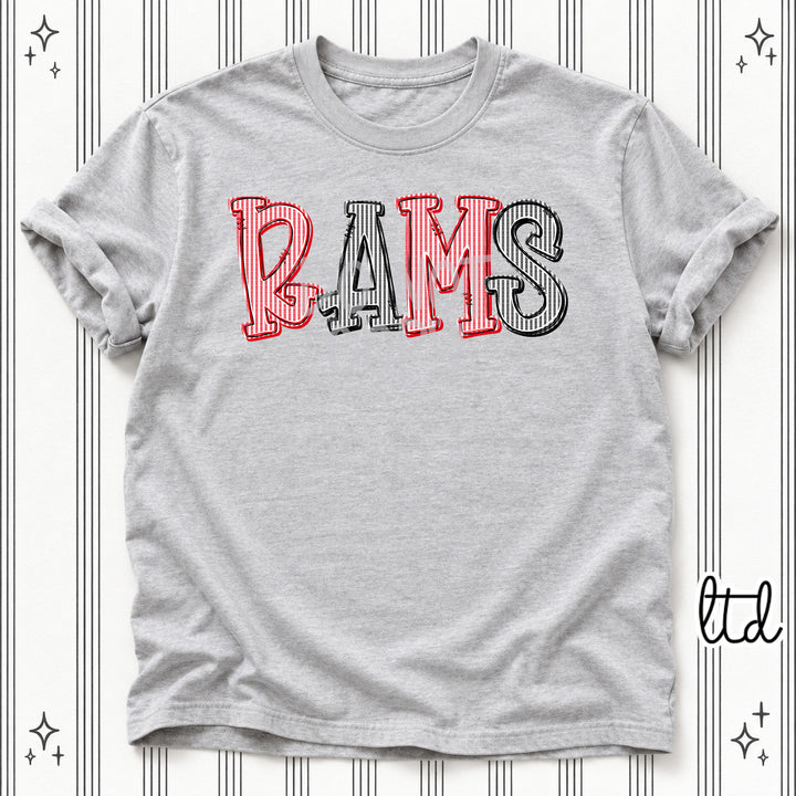 Rams Red Black Seersucker Stack Mascots DTF transfer