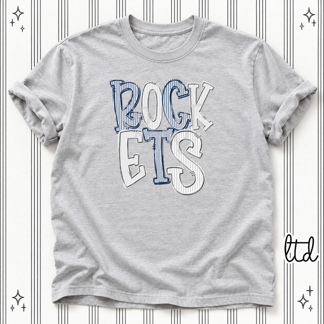 Rockets Navy Silver Seersucker Stack Mascots DTF transfer