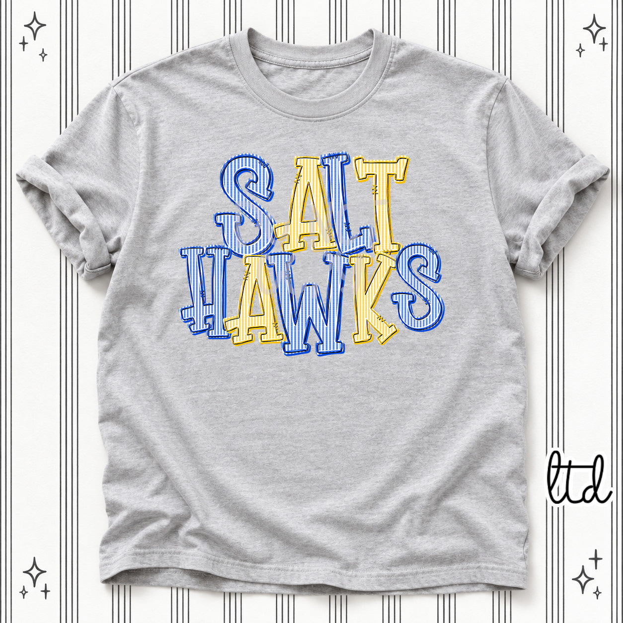 Seersucker Stack Mascots Salthawks Royal Blue Yellow Gold design