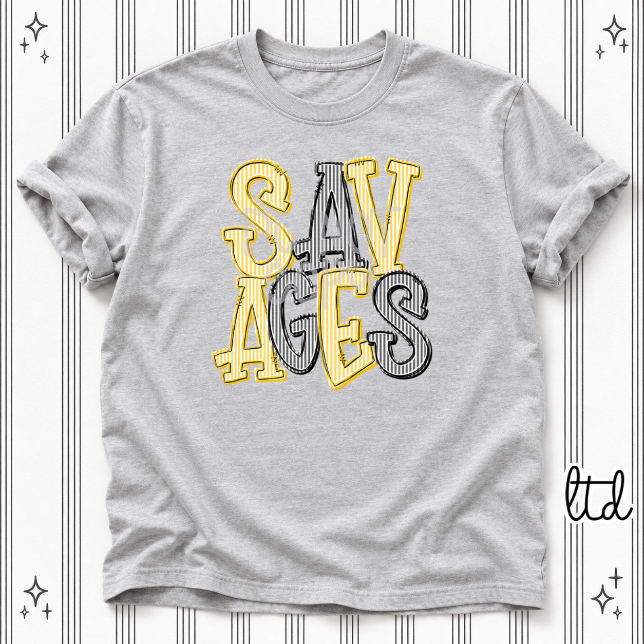 Seersucker Stack Mascots Savages Yellow Gold Black design