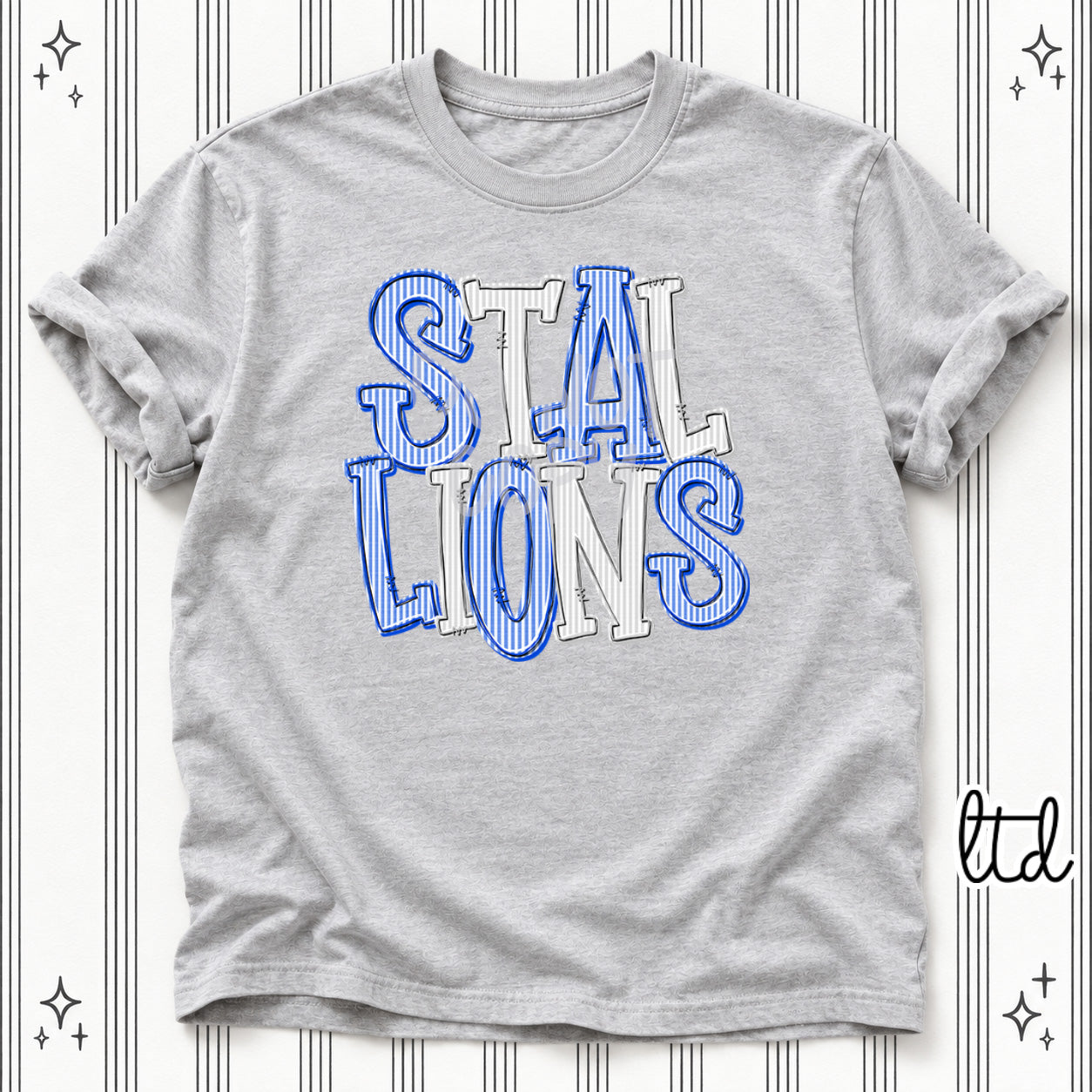 Seersucker Stack Mascots Stallions Royal Blue Silver design