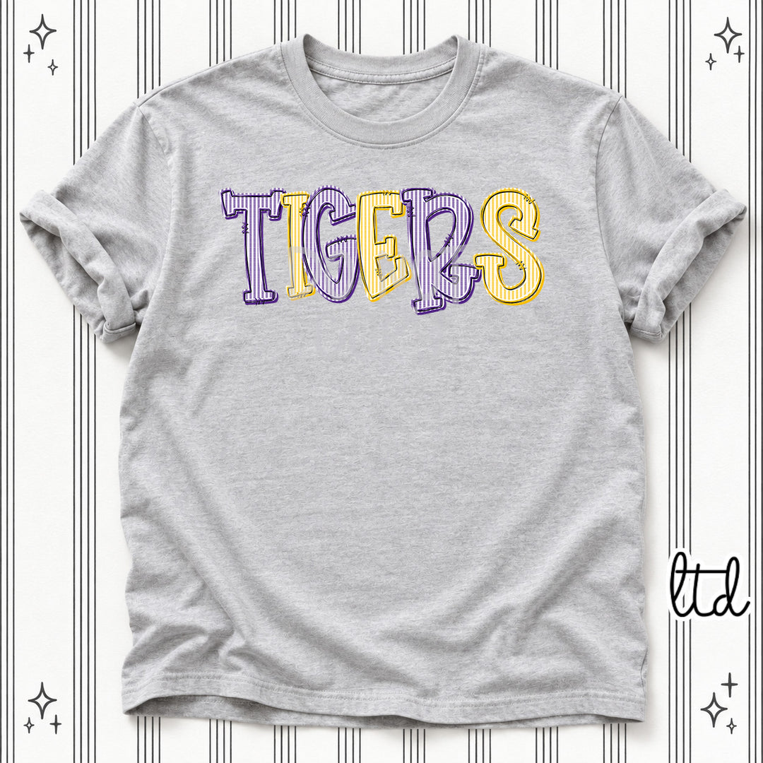 Tigers Purple Yellow Gold Seersucker Stack Mascots DTF transfer