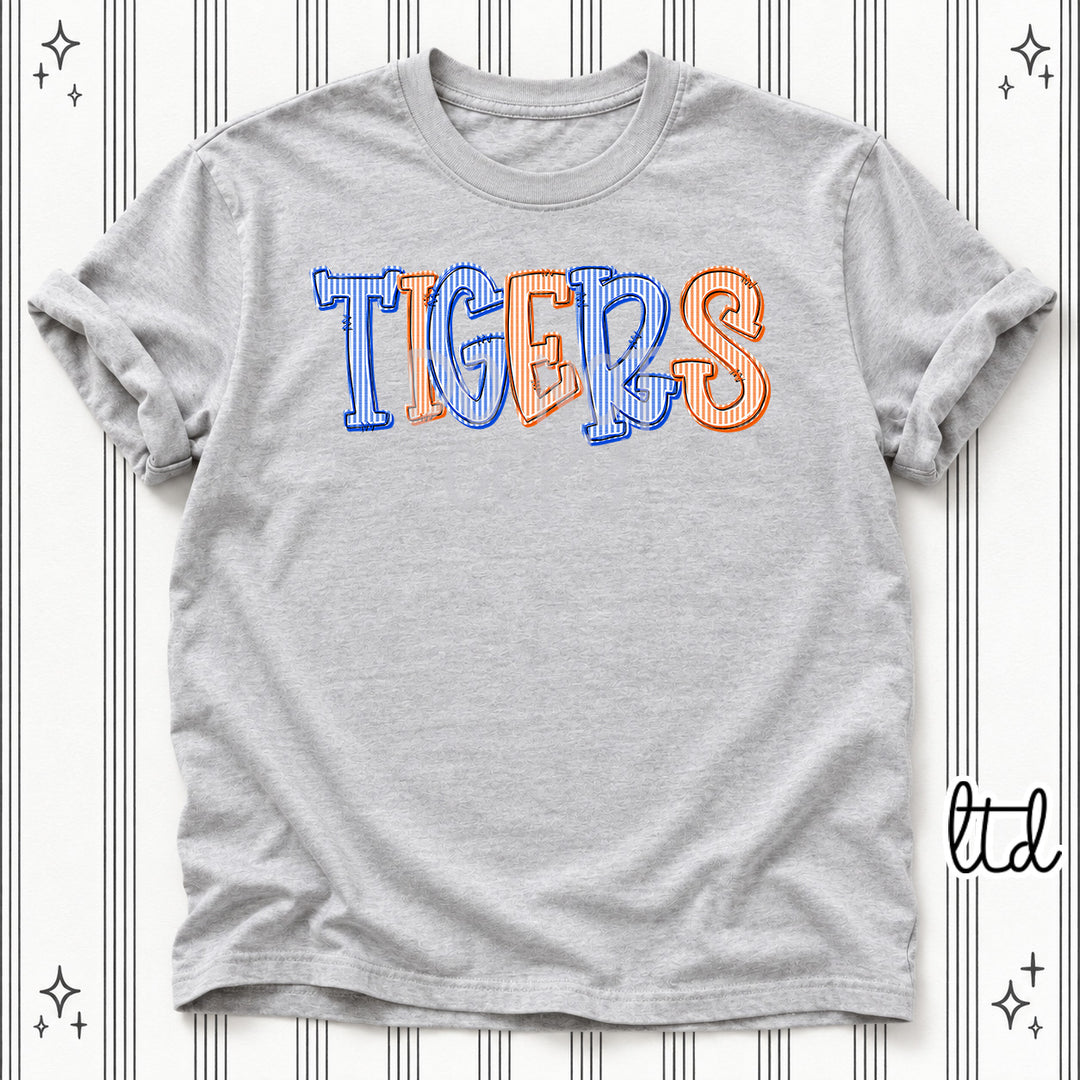 Tigers Royal Blue Orange Seersucker Stack Mascots DTF transfer