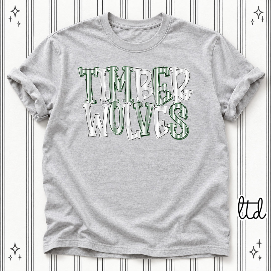 Timberwolves Hunter Green Silver Seersucker Stack Mascots DTF transfer