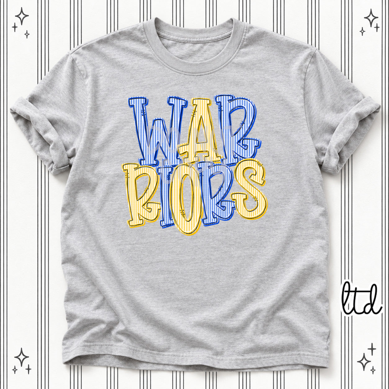 Seersucker Stack Mascots Warriors Royal Blue Yellow Gold design