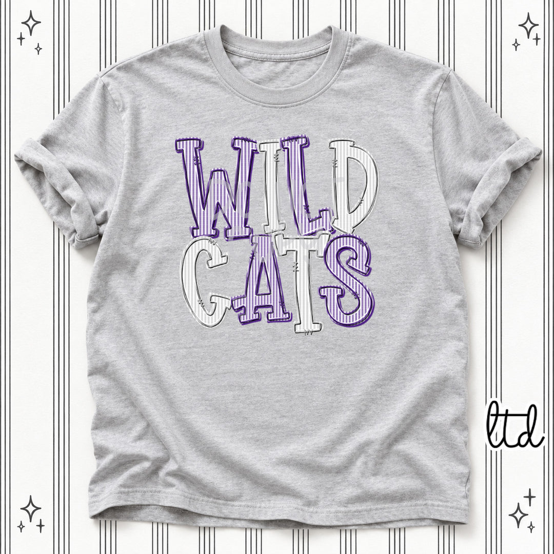 Wildcats Purple Silver Seersucker Stack Mascots DTF transfer