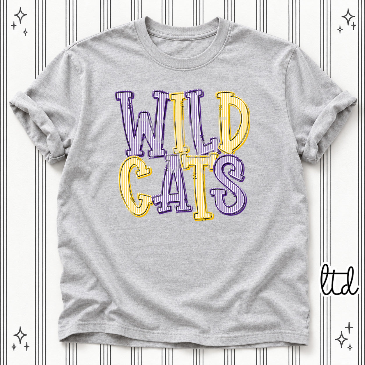 Seersucker Stack Mascots Wildcats Purple Yellow Gold design