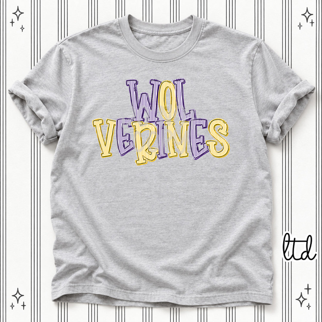 Wolverines Purple Yellow Gold Seersucker Stack Mascots DTF transfer