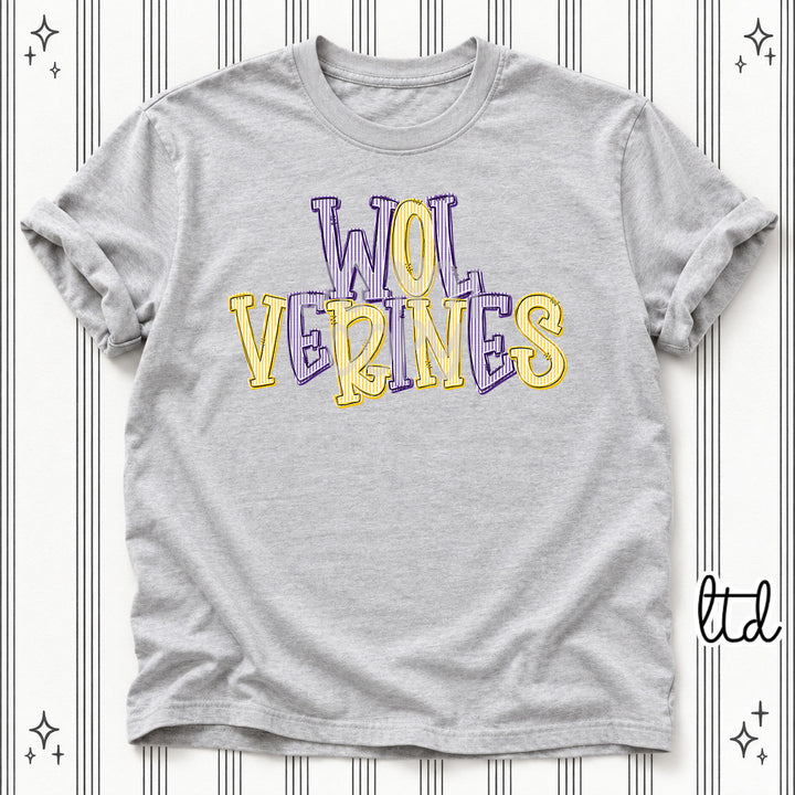 Wolverines Purple Yellow Gold Seersucker Stack Mascots DTF transfer