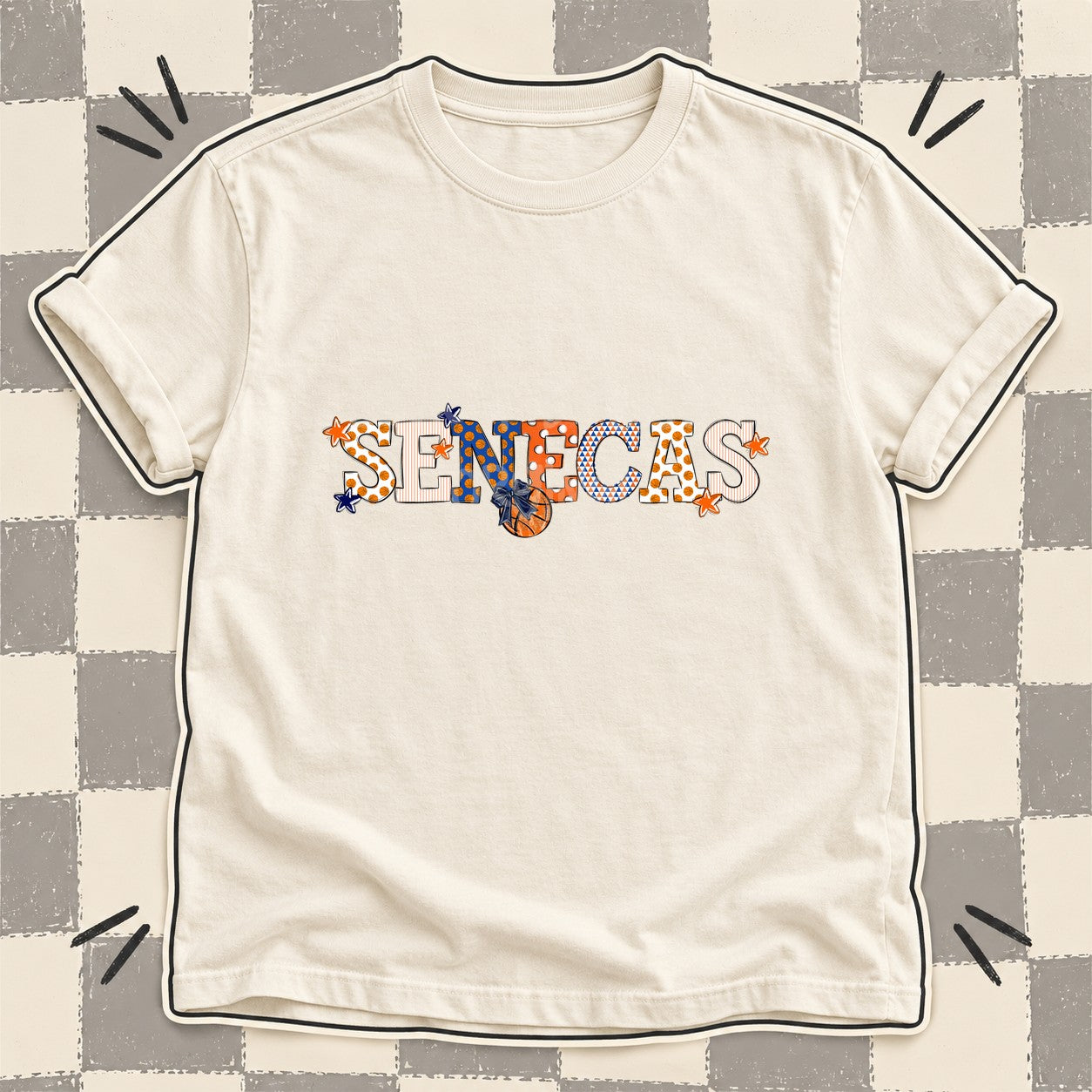 Mixed Doodle Basketball Mascots – Court Classic Senecas design