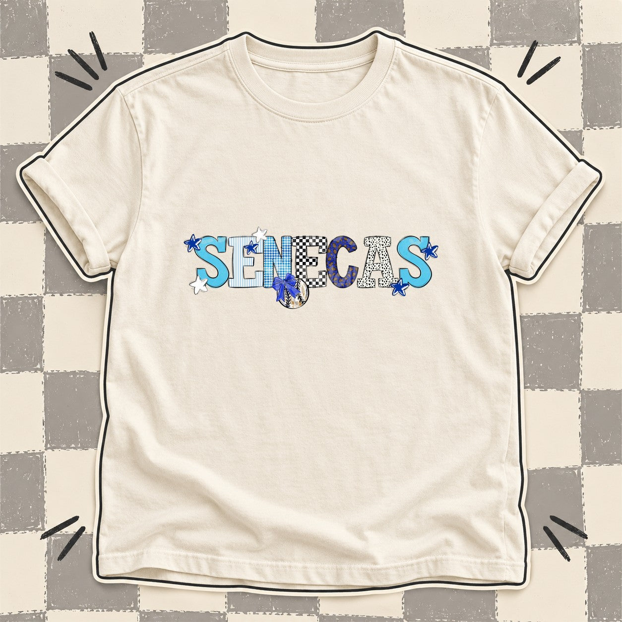 Mixed Doodle Baseball Mascots – Mascot Colors Senecas Royal Blue White design
