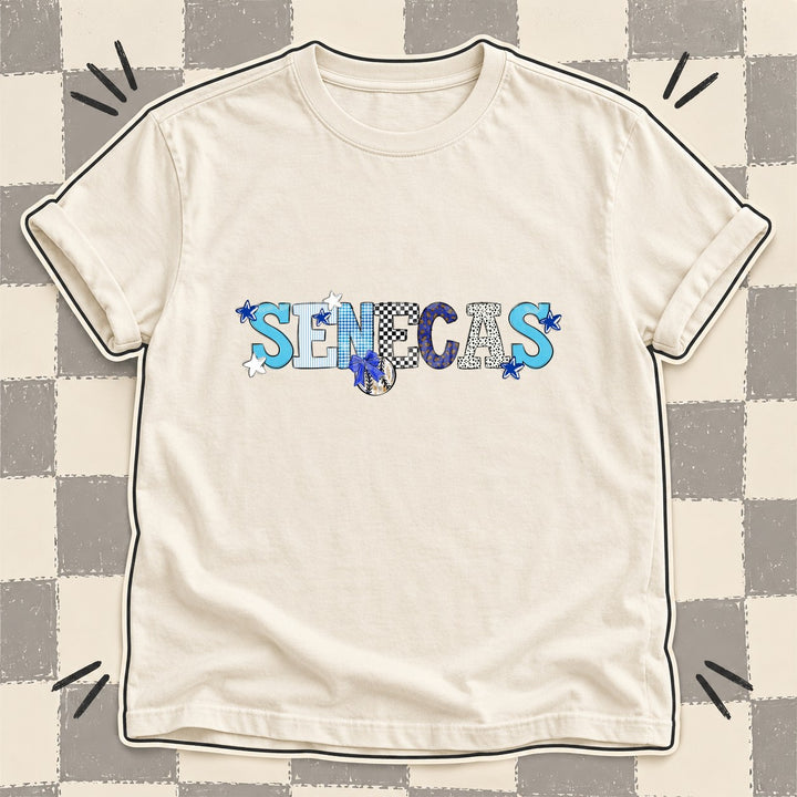 Senecas Royal Blue White Mixed Doodle Baseball Mascots – Mascot Colors DTF transfer mockup