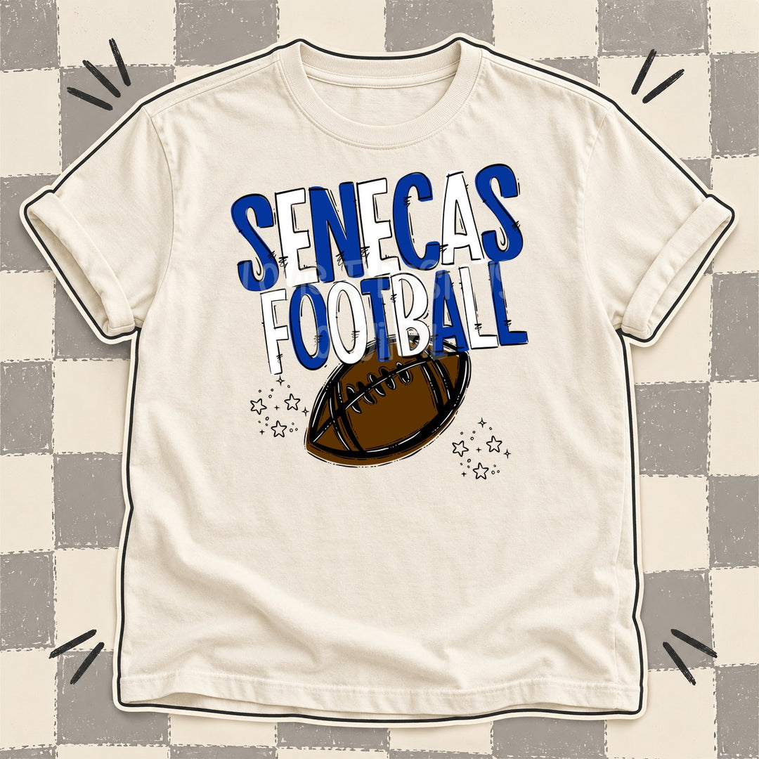 Senecas Royal Blue White Team Go Football Mascots DTF transfer mockup