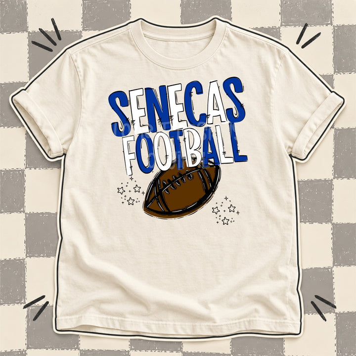 Senecas Royal Blue White Team Go Football Mascots DTF transfer mockup