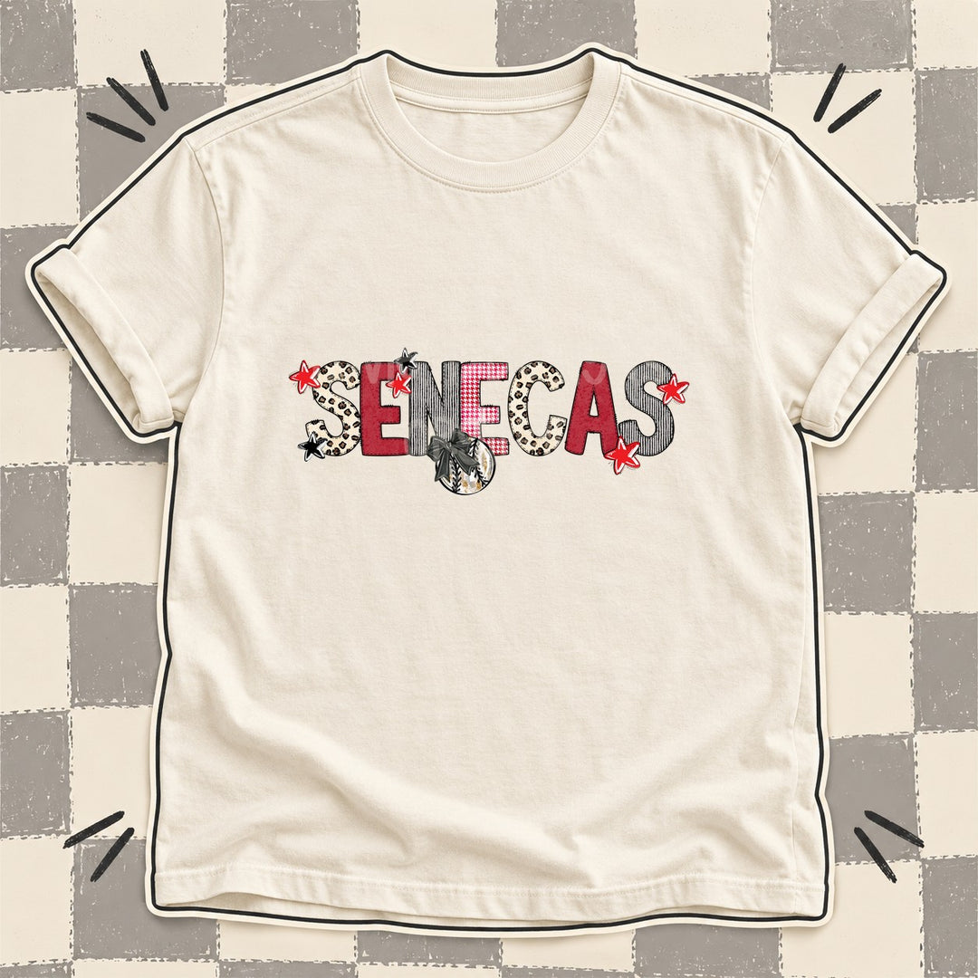 Senecas Mixed Doodle Baseball Mascots – Stitched Ballpark DTF transfer mockup