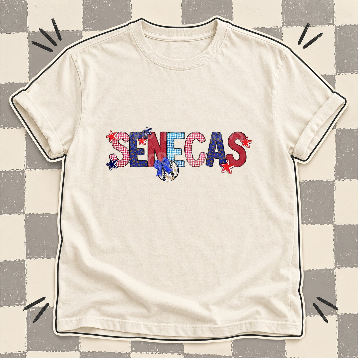 Mixed Doodle Baseball Mascots – Red and Royal Senecas design