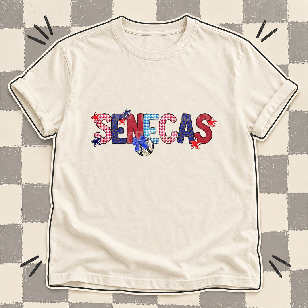 Senecas Mixed Doodle Baseball Mascots – Red and Royal DTF transfer mockup