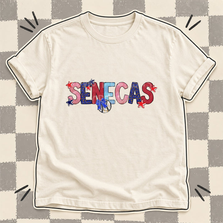 Senecas Mixed Doodle Baseball Mascots – Red and Royal DTF transfer mockup