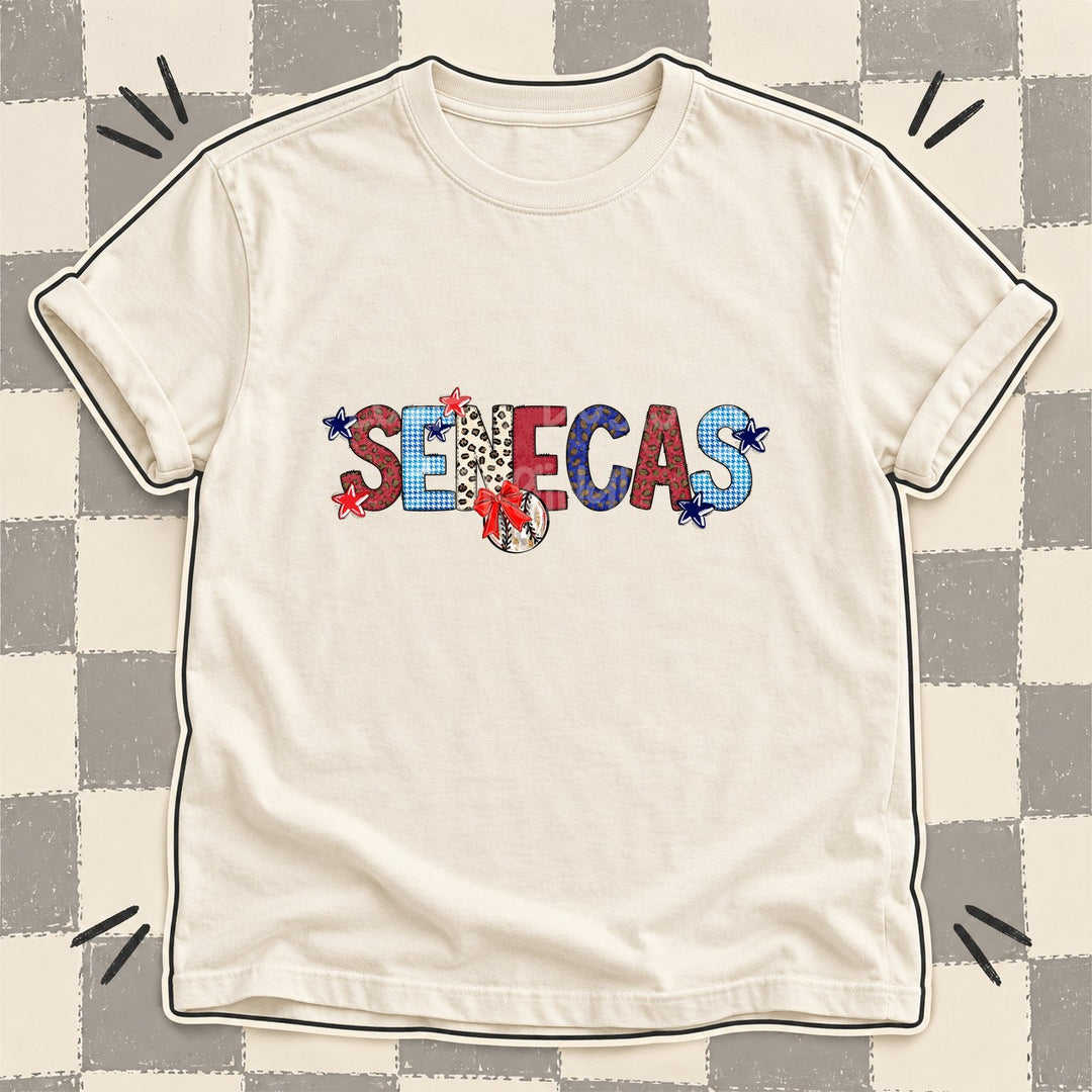 Senecas Mixed Doodle Baseball Mascots – Leopard Red Navy DTF transfer mockup