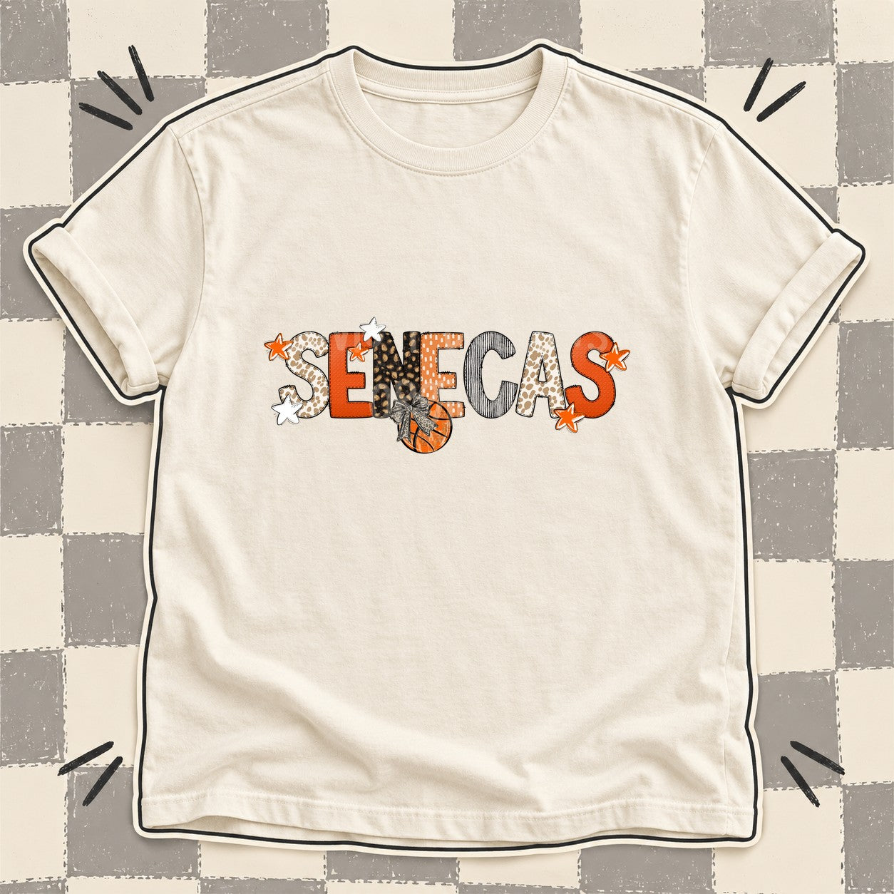 Mixed Doodle Basketball Mascots – Orange and Brown Senecas design
