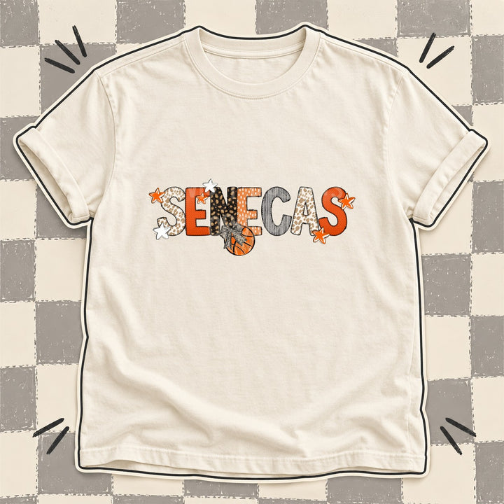 Senecas Mixed Doodle Basketball Mascots – Orange and Brown DTF transfer mockup