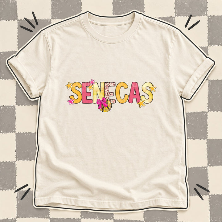 Senecas Mixed Doodle Softball Mascots – Stitched Softball DTF transfer mockup