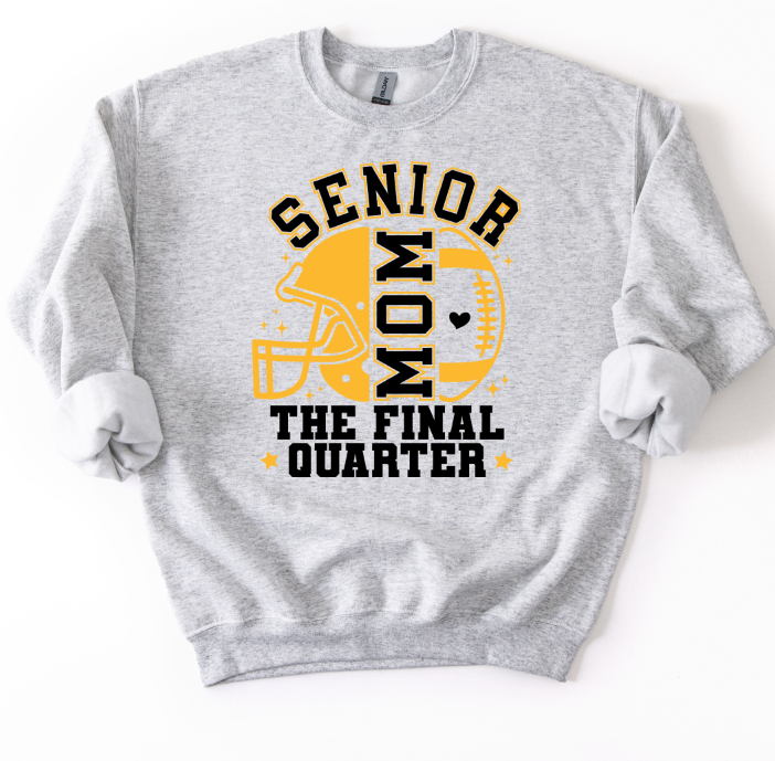 Senior Football Mom the Final Quarter Black and Yellow Gold DTF transfer design – image 1