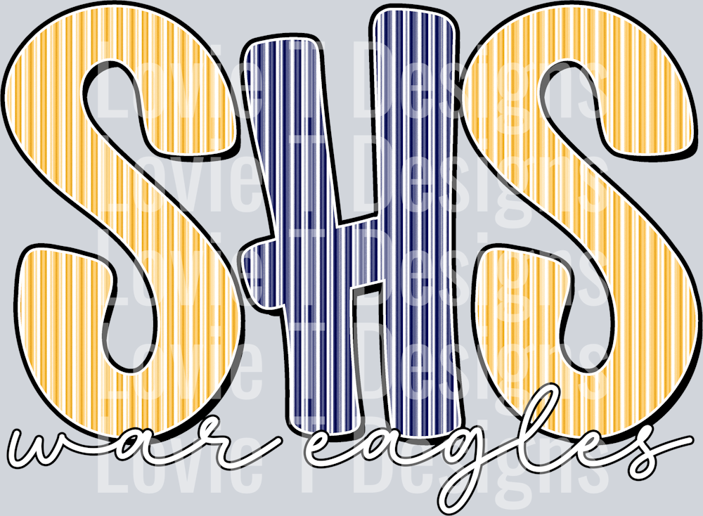 SHS WAR EAGLE YELLOW AND NAVY SEERSUCKER WORD