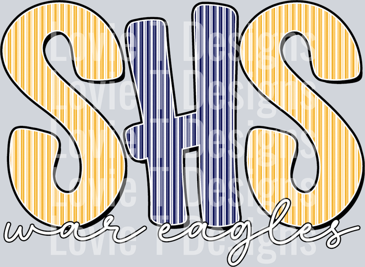 SHS WAR EAGLE YELLOW AND NAVY SEERSUCKER WORD