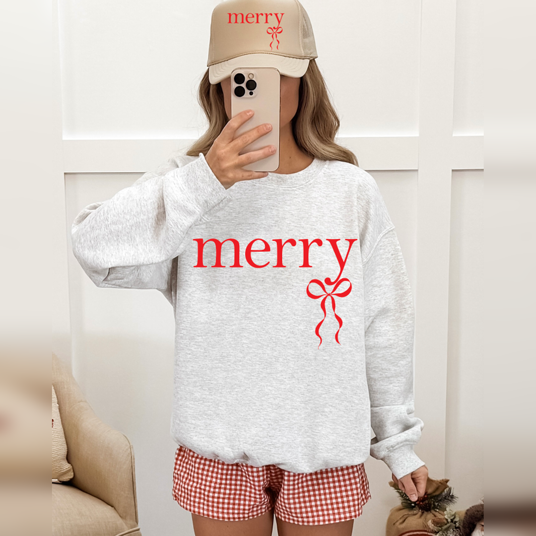 Simple Merry + Ribbon Bow Red – DTF Transfer