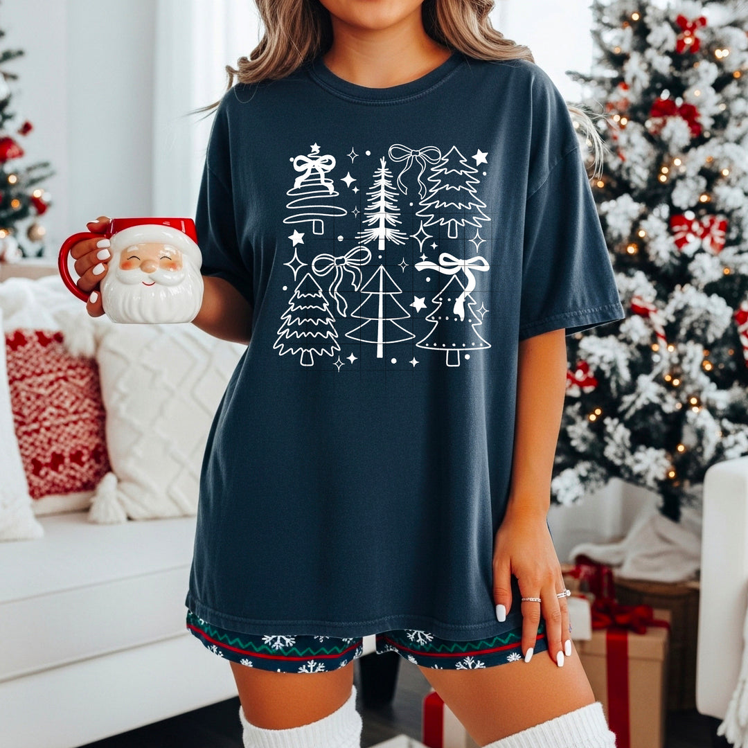 Single Color Doodle Trees White DTF transfer design – image 1
