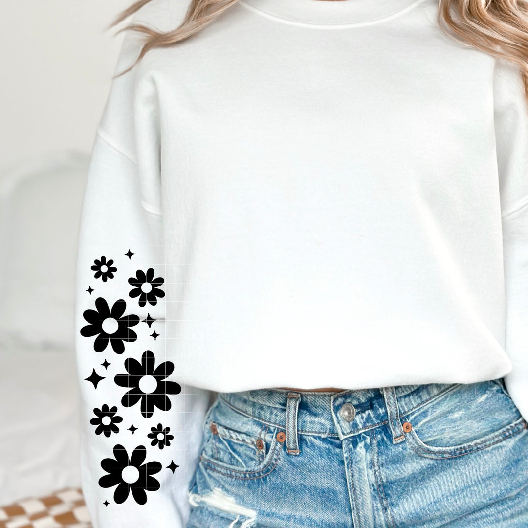 Single Color Floral Sleeve Black DTF transfer design – image 1