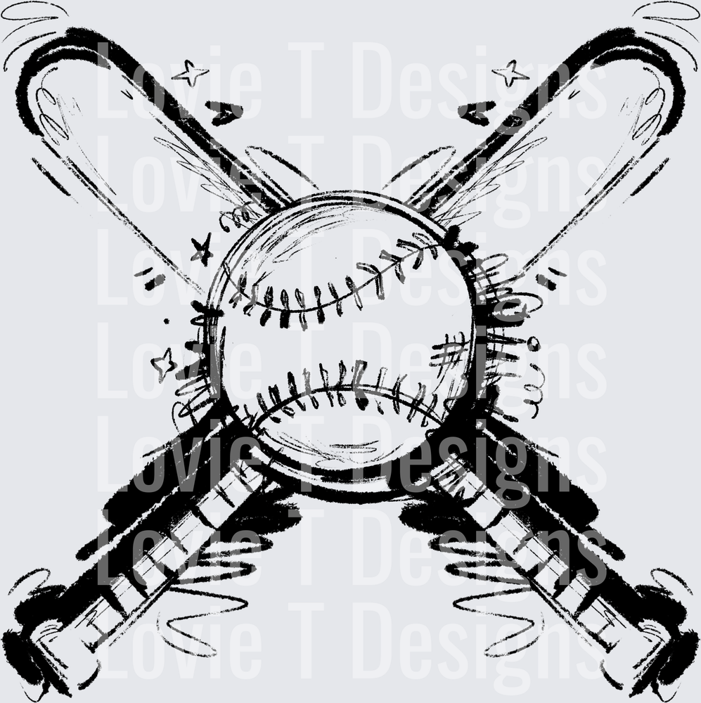 Sketchy Baseball Bats Ball DTF transfer design