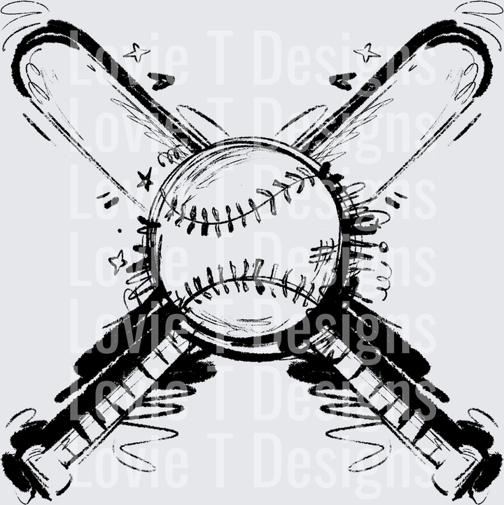 Sketchy Baseball Bats Ball DTF transfer design