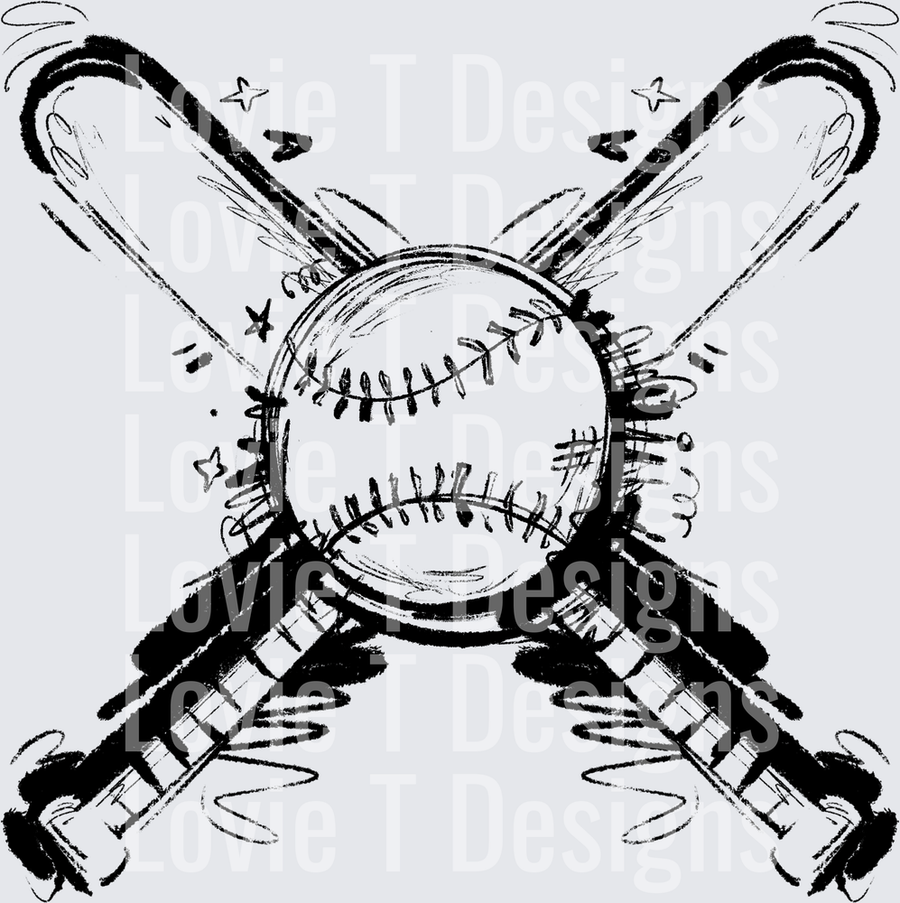SKETCHY BASEBALL CROSSED BATS AND BALL
