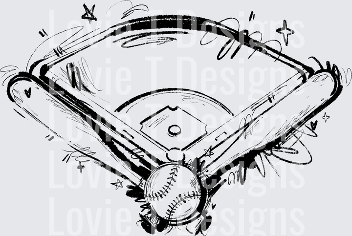 Sketchy Baseball Field DTF transfer design