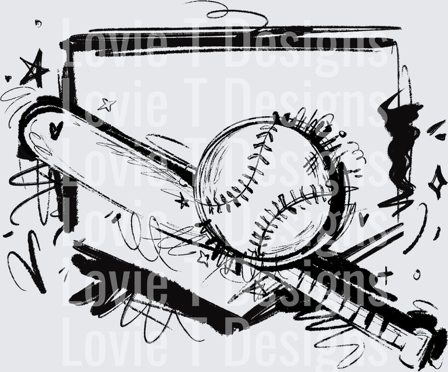 SKETCHY BASEBALL HOMEPLATE BAT BALL