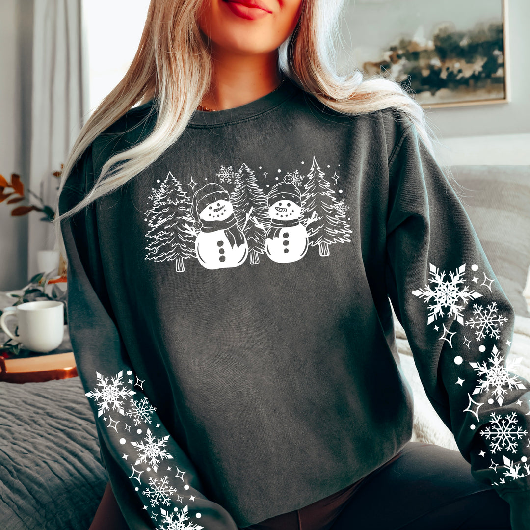Snowmen and Trees Single Color White DTF transfer design – image 1