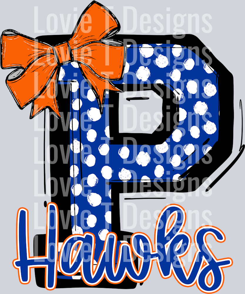 SO SPORTY BLUE POLKA DOT P WITH ORANGE BOW HAWKS