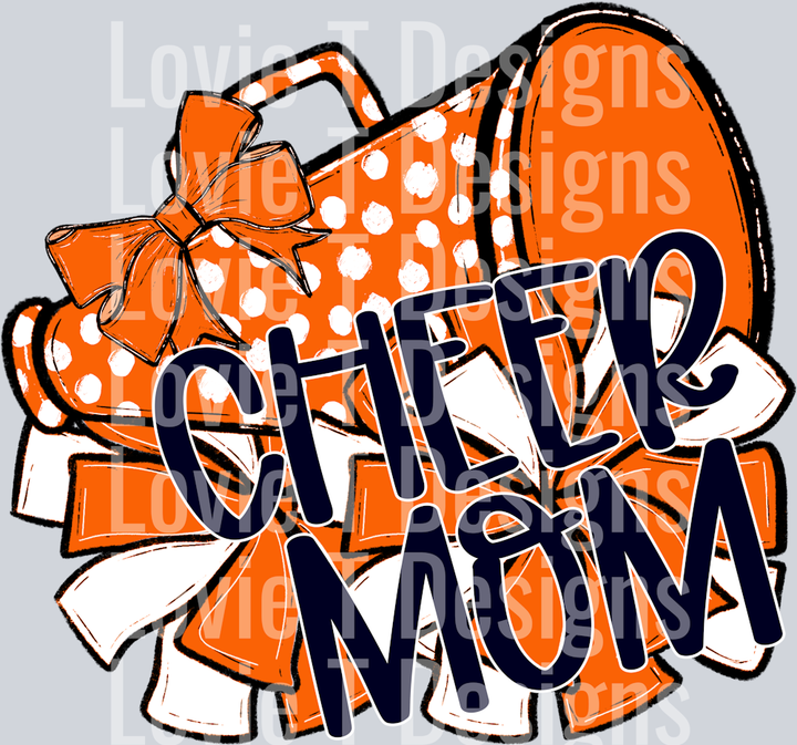SO SPORTY MEGAPHONES AND POMS ORANGE CHEER MOM IN NAVY