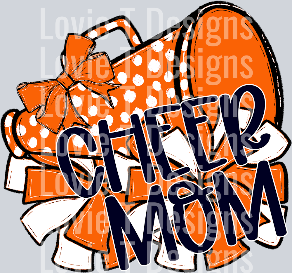 SO SPORTY MEGAPHONES AND POMS ORANGE CHEER MOM IN NAVY